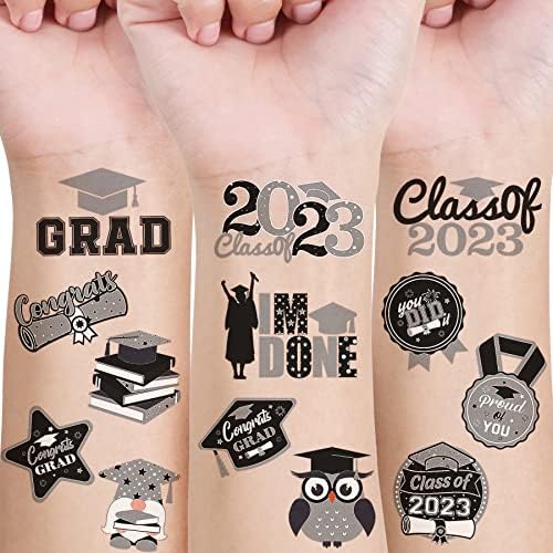 24 ПАРЧИЊА Класа За Дипломирање од 2023 Година Привремени Тетоважи Светло Сиво Град Им Честита На Налепниците За Тетоважи за 2023 Година