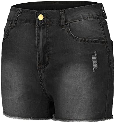 Shortsенски шорцеви со високи половини за летни панталони за демин, суровини фармерки на стомакот Контролен задник лифт за лифт, тенок демински