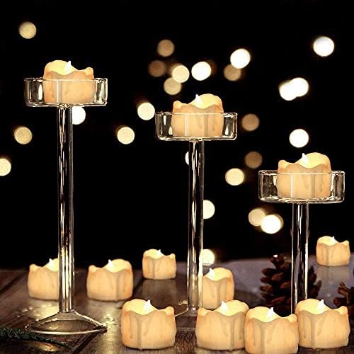 Свеќи за предводени свеќи Geyueya, 12 парчиња треперење на LED чајни светла со функција на тајмер, светлосни чајни светла, 6 часа и 18 часа