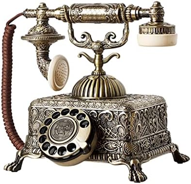 Lhllhl метална гроздобер антички телефон старомоден телефонски фиксна фиксна линија со ротационо бирање за декорација на домашни канцеларии