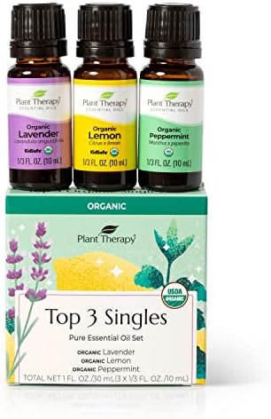 Растителна терапија Топ 3 синглови за органско есенцијално масло постави 10 ml лимон, лаванда и пеперминт чисти есенцијални