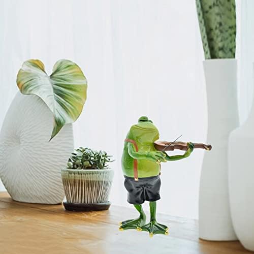 Queemie® Симпатична дебела жаба игра статуи за виолина смола, смешен жаба музичар совршен украс колекционерски фигури за деца за возрасни .убовници