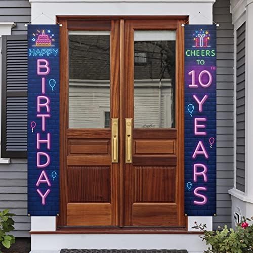 Нено Сјај Среќен 10-Ти Роденден Трем Знак Врата Банер Декор Шарени-Навива на 10 Години Роденден Тема Украси За Момчиња Девојки Материјали