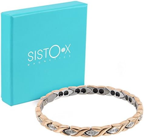 Sisto-X Титаниум магнетна нараквица Пипа Роуз злато кристали кутија за подароци терапевтски 22 см