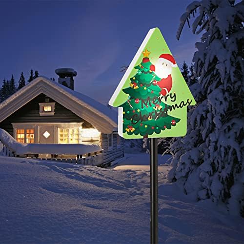 Божиќна соларна патека Светло -двор знак на отворено декорација, голема водоотпорна соларна Божиќна светлина со Дедо Мраз и дрво,