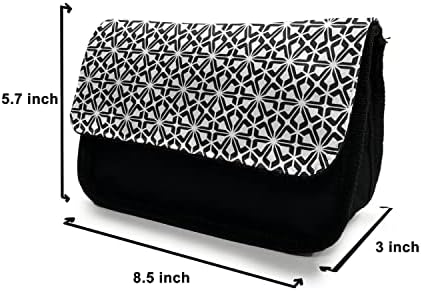 Лунарлива црно -бела кутија со молив, ориентален стил на плочки, торба со молив со ткаенини со двоен патент, 8,5 x 5,5, црно -бело