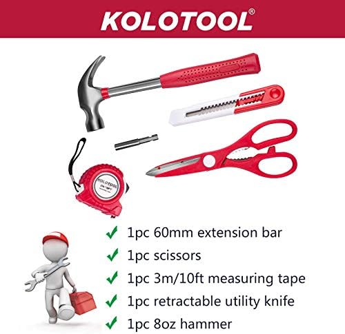 39-парчиња алатки за алатки поставени основни алатки за домаќинства поставени со алатки вклучени чекани/шрафцигери/клешти/8PCS хексадецимални