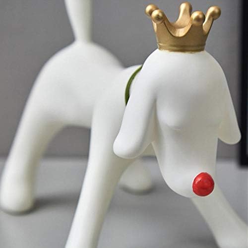 Статуи за декор за домови, креативна поп -уметност симпатична бела круна кучиња скулптури личност личност уникатни животни форма