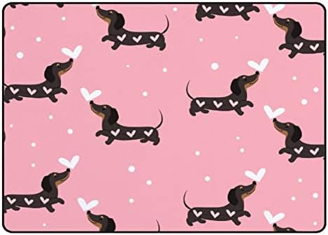 Tsingza Soft килим со големи површини, кучиња Дахшунд срца розово удобен затворен тепих, бебе игра за бебиња за дневна соба спална соба