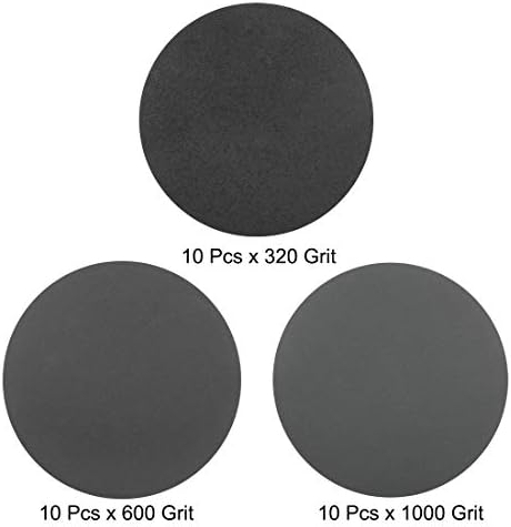 Uxcell 5-инчен диск за пескарење на кука и јамка Влажен/сув силиконски карбид 320/600/1000 решетки собрани 30 парчиња