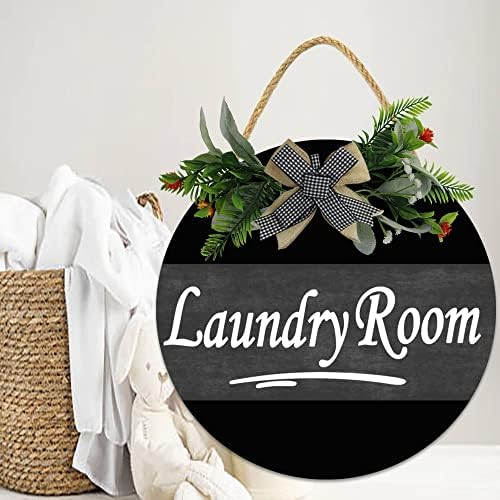 Lefangovs-laundry просторија виси знаци 12x12in дрво знак за декорација на куќи за купатило, украси за перење на куќички декор рустикална