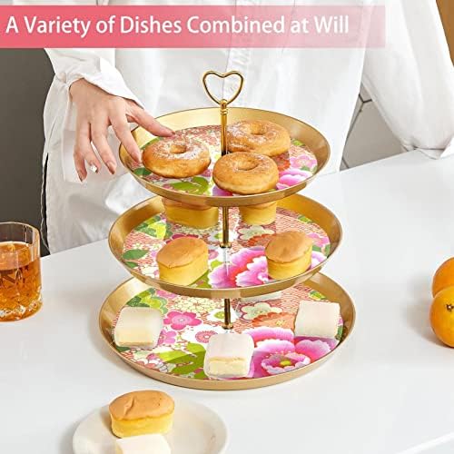 3 нивоа десерт штанд со кекс овошна чинија пластична служба на држач за приказ за свадба роденден за бебиња туш чај забава, цветна слика