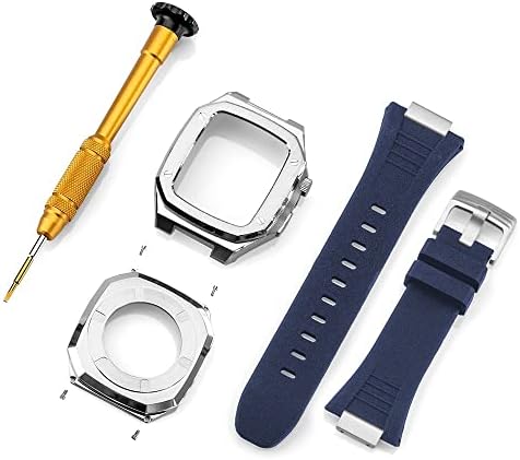 Случајот со лента од не'рѓосувачки челик Aemall за модификација на опсегот на Apple Watch 45mm 44mm 41mm Метал мод комплет поставен