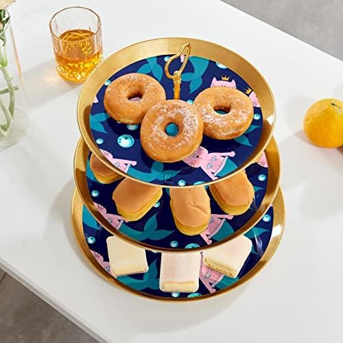 3-парчиња торта стои сет, сирена мачки со меур пластичен држач за кекс, бонбони овошни десерт, стојат за свадбена роденденска забава чај