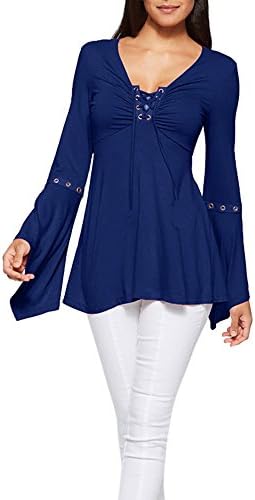 Блуза за жени со долг ракав Кимлог, женски рамен ракав солидна кошула со обична блуза, лабава памучна маица маица [Видео игра] [Видео