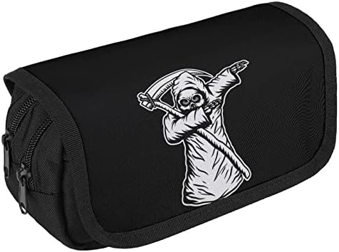 Dabbing Grim Reaper череп торба со молив со двојно слој Пенки за канцелариски материјал за шминка за шминка за шминка кутија за држач за торбичка