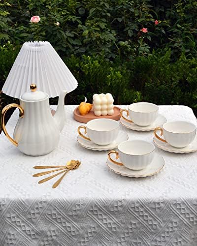 Лето -порцелански чај од порцелан за возрасни, тенџере со чај од тиква сет со чаши, бели чајни комплети за жени чај забава или подароци