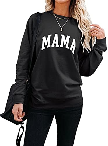 Dressmine женски женски долг ракав екипаж маичка Мама буква печати графички кошули пуловер врвови