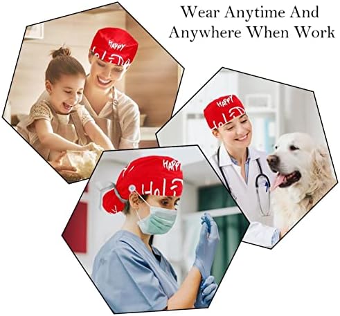 Медицински капачиња за жени со копчиња долга коса, 2 парчиња прилагодливо работно капаче, среќен празник црвен цитат
