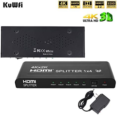 4K 3D HDMI Splitter 1 во 4 Out HDMI Switch Splitter со метална кутија и 24K позлатени конектори Поддршка 4K 30Hz Ultra HD 3D