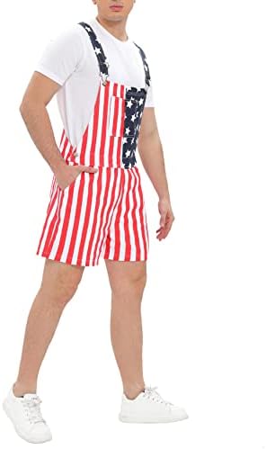 Смалакам жени жени патриотски американско знаме со комбинезони фармерки, прицврстувачки ленти за прилагодување на патриотски шорцеви