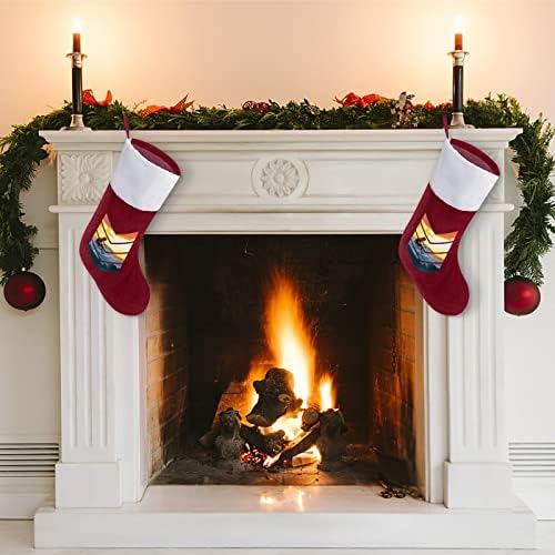 Геометриско изгрејсонце сурфер Божиќно порибување Божиќно дрво камин виси чорапи со кратка кадифен манжетна декорација за домашна