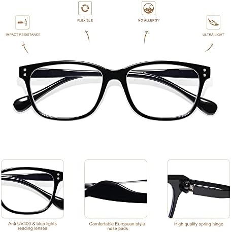 5 Пакет Стилски Квадратни Сини Светлосни Блокирачки Очила За Читање За Жени/Мажи Нерд Компјутерски Читачи Против Напрегање На Очите/Отсјај