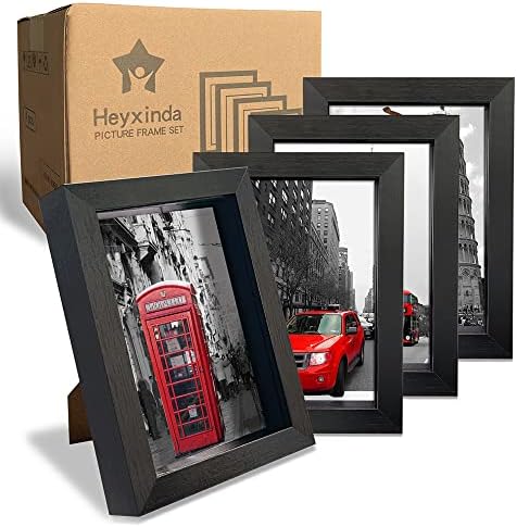 Heyxinda 5x7 Shadow Box Рамки за слики сет од 4, црна рамка за кутии за сенка со лента за ленени, куќиште за приказ на дрво со покривка