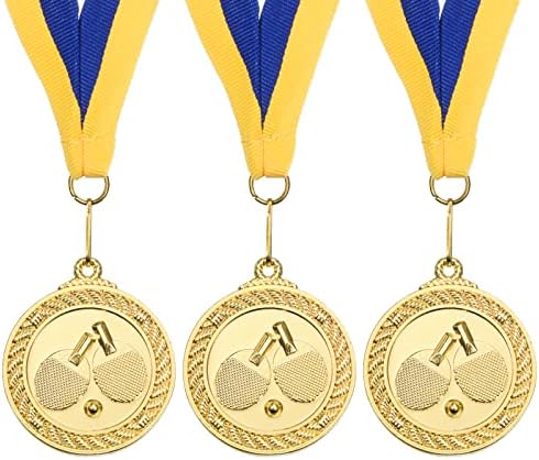 ПАТИКИЛ 2 Пинг-Понг Медали, 3 Пакет Пинг-Понг Награда Медали Златен Медал Со Лента Сина Жолта За Игри Спортски Натпревари