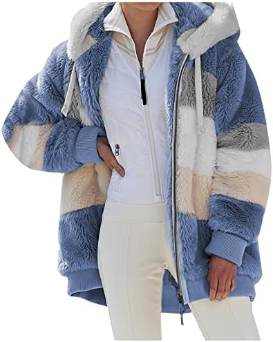 Женска палто руно јакна Шерпа Фаузи Фаукс Сликинг Лапел Зипер Обичен зимски топла преголема надворешна облека