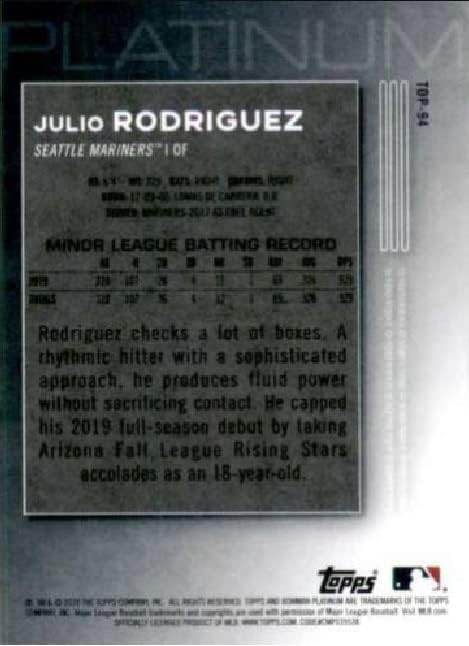 2020 Bowman Platinum Top Procepts - Julio Rodriguez - Seattle Mariners Baseball Rookie RC картичка Топ -94