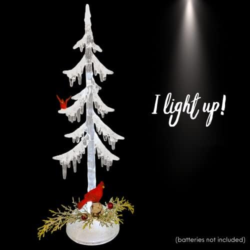 Божиќни украси на дрво со кардинали, осветли декор за дома со бел сјај и птици, сет од 2, 13 инчи