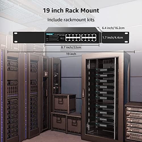 Прекинувач на Yuanley 16 Port Gigabit Ethernet, VLAN, Extend 250m, метал RackMount Metal Rackmount Не управувано и мрежно прекинувач за играње