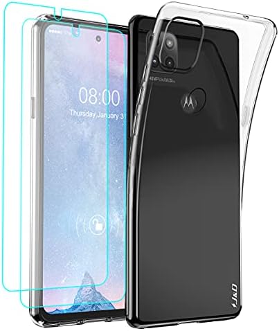 J&D случај компатибилен за Motorola Moto One 5G Ace, кристално чист анти-жолт ултра тенок случај со заштитници на екранот, мек TPU