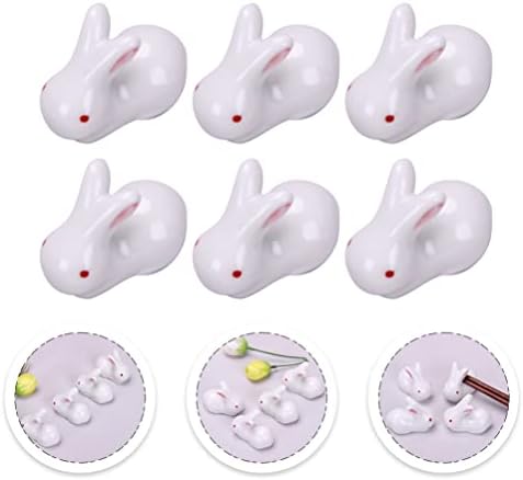 Викаски десктоп штанд 6 парчиња зајаче стапчиња за јадење минијатурни зајаци фигурини Велигденски зајаче статуи керамички стапчиња за