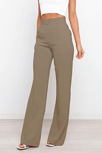 Siflifенски каузален кауза со високи половини со широки нозе, панталони за фустани за жени, работни панталони со џебови за жени канцеларија