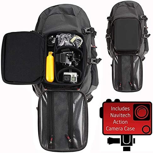 Ранец на ранец и сива складирање на камерата Navitech со интегрирана лента за градите - компатибилен со акционата камера Акасо Храбри 6