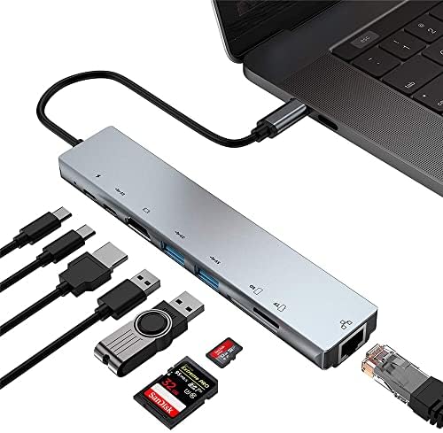 8-ВО-1 Усб-Ц Адаптер За Приклучна Станица Со 4к HDMI HD Дисплеј / 87W USB-C PD3. 0 Испорака На Енергија / USB-C Пренос на Податоци / 2 * USB 3.0