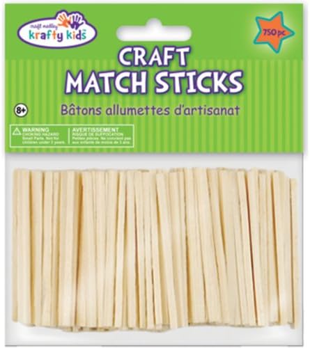 Повеќекратен увоз Krafty Kids CW524 Craftwood Natural Craft Match Sticks, 2in, 750-парчиња