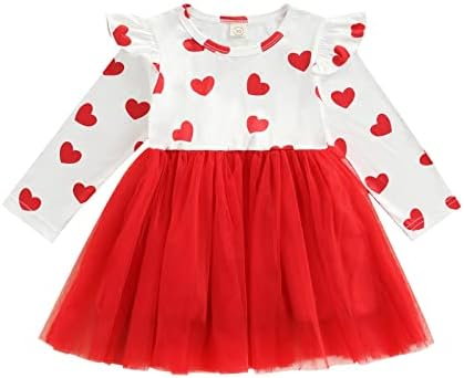 Детско дете бебе девојчиња Денот на вineубените облека Долга ракав принцеза забава фустани Loveубов срце Тул Туту облекување облека
