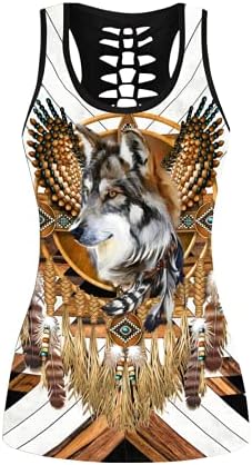 Yx девојка убавица волк 3Д печатени хеланки и шупливи резервоари на врвот на жените
