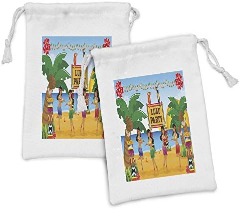 Амбесон Тики Бар Ткаенина Торбичка Сет на 2, Хавајски Луау Партија Во Смешни Цртани Танчери Стил На Плажа Традиција, Мала Врвка Торба За Тоалети