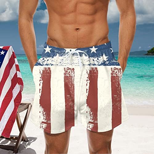 Шорцеви за мажи од табла лето случајно лабаво вклопување во САД со знаме за печатење на знамето на 4 -ти јули Гроздобер тренинг на плажа кратки