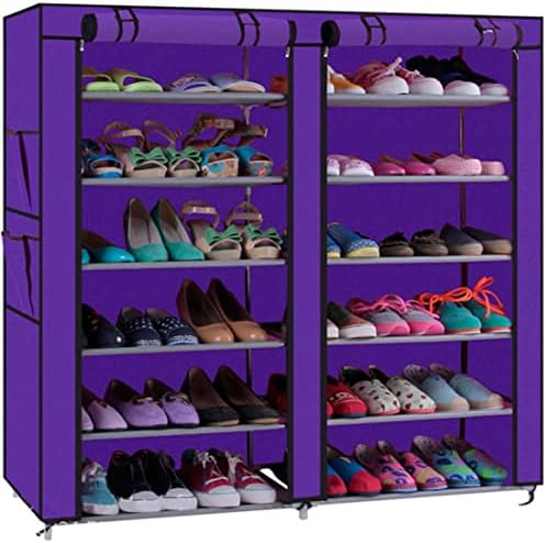 Адуза 2 колони 6 слоја решетката за чевли, 36 пара организатор за складирање на чевли за влегување, слободен стои што не е ткаени ткаенина