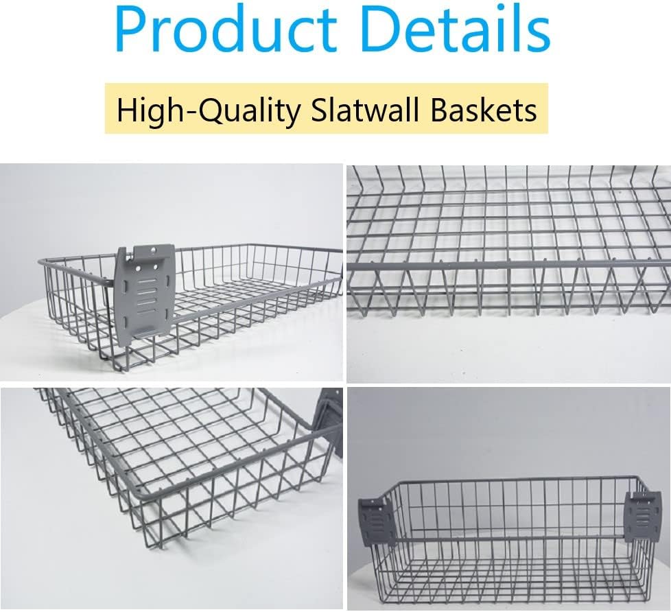 Nisorpa Slatwall Baskets 3 Пакет, метални корпи за палтови за складирање за PVC Slatwall, вентилирани монтирани додатоци за