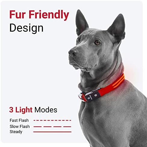 Трактивна LED Осветлување Куче Јака - 3 Светлосни Режими За Ноќно Одење, Водоотпорен, Полнење, До 10 Часа Батерија, Црвено