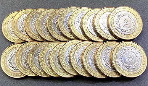 Сонцето лице Аргентина 2 пико двојна метална монета со две бои со странска паричка Година на случајна колекција комеморативна монета