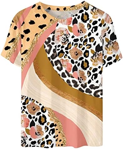 Излегувајќи врвови за жени со екипаж со кратки ракави Туника леопард кошули за печатење со повеќе бои за жени за жени слатки блузи