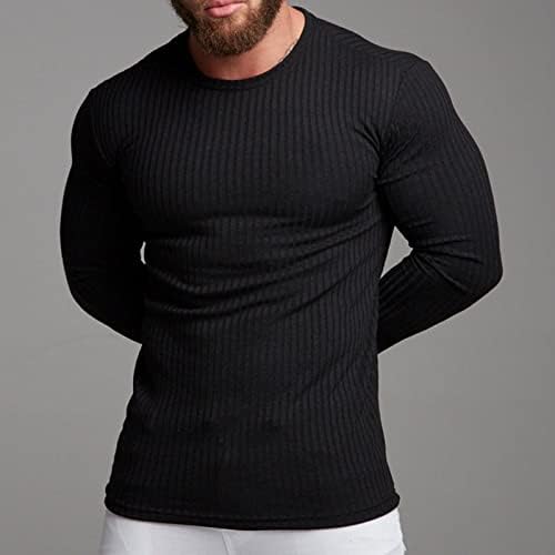 Glvsz машки зимски и есенски обичен шарен ткаенина маица тркалезна јака со долги ракави врвови маички блуза високи маици за
