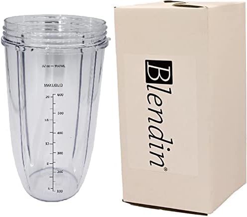 Замена на Blendin 32 унца Екстра голема колосална чаша тегла, компатибилен со Nutribullet 600W, 900W, NB-101B, NB-101S, NB-201, NBR-0601, NBR-1201,